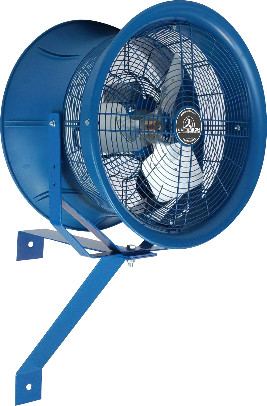 Patterson industrial circulation fan with steel mounting bracket
