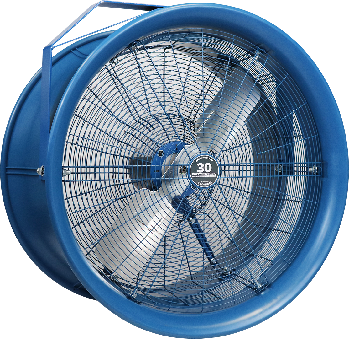 30-inch industrial blue drum fan with heavy-duty frame for high-velocity airflow
