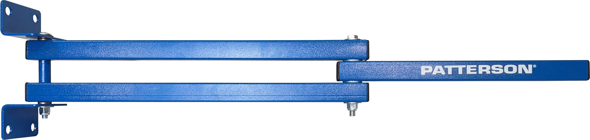 Blue Patterson metal mounting bars with end plates for industrial equipment installation