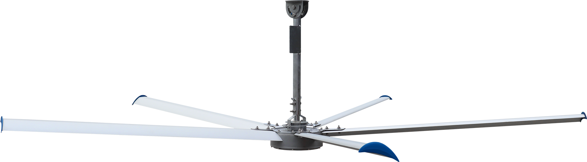 HVLS ceiling fan with downrod mount and aerodynamic aluminum blades