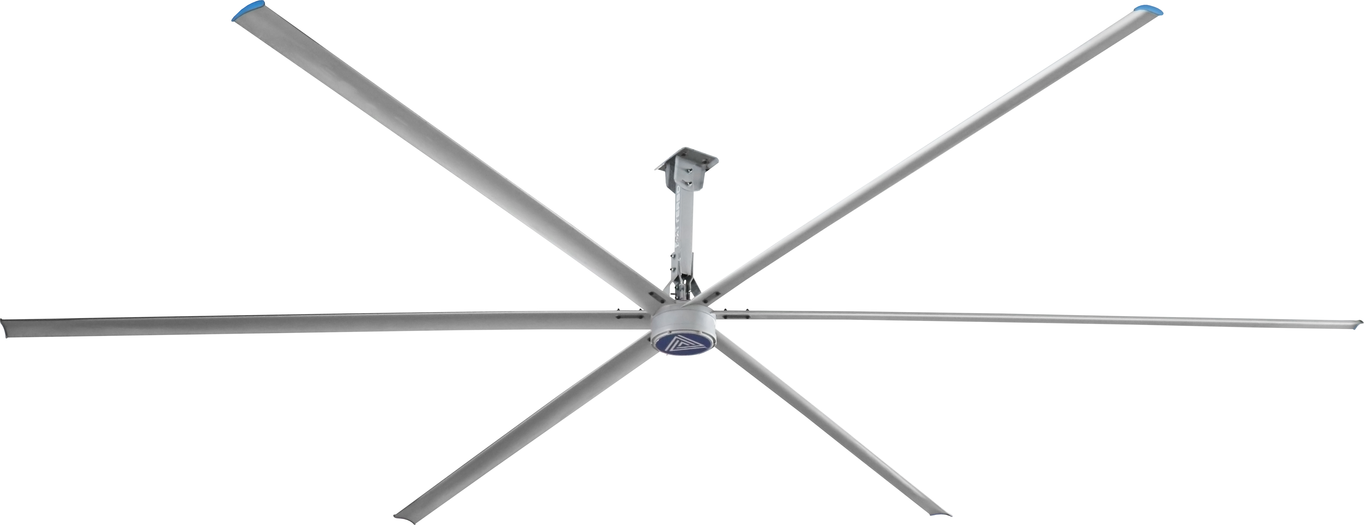High-volume low speed (HVLS) industrial ceiling fan with six blades for commercial warehouse airflow