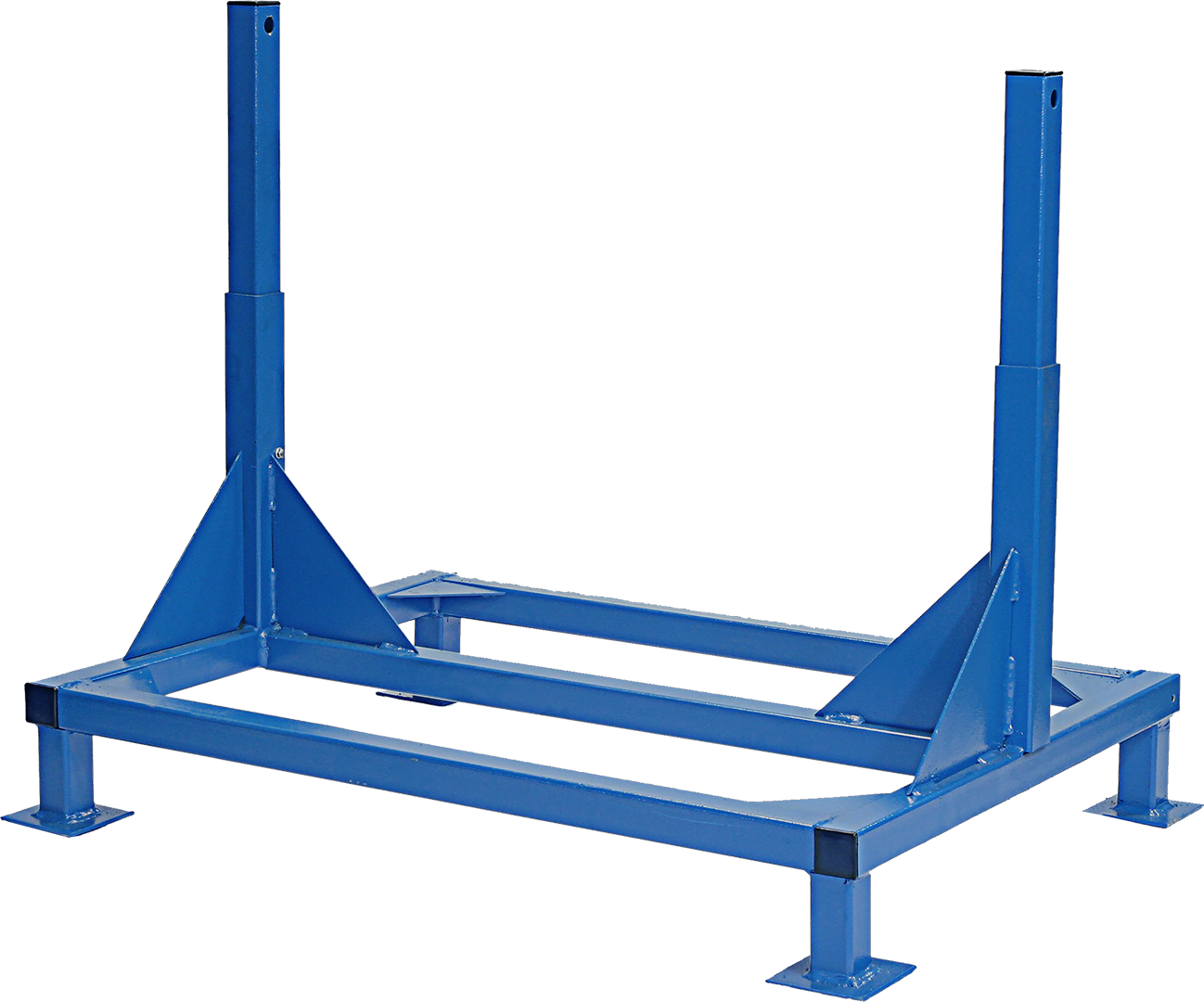 Blue steel pedestal mount frame for industrial fan installation