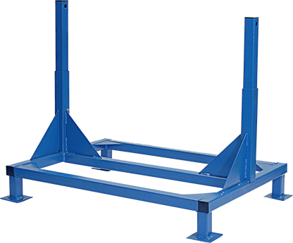 Blue steel pedestal mount frame for industrial fan installation