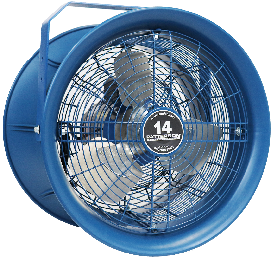 14-inch industrial blue drum fan with heavy-duty frame for high-velocity airflow