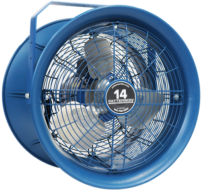 14-inch industrial blue drum fan with heavy-duty frame for high-velocity airflow