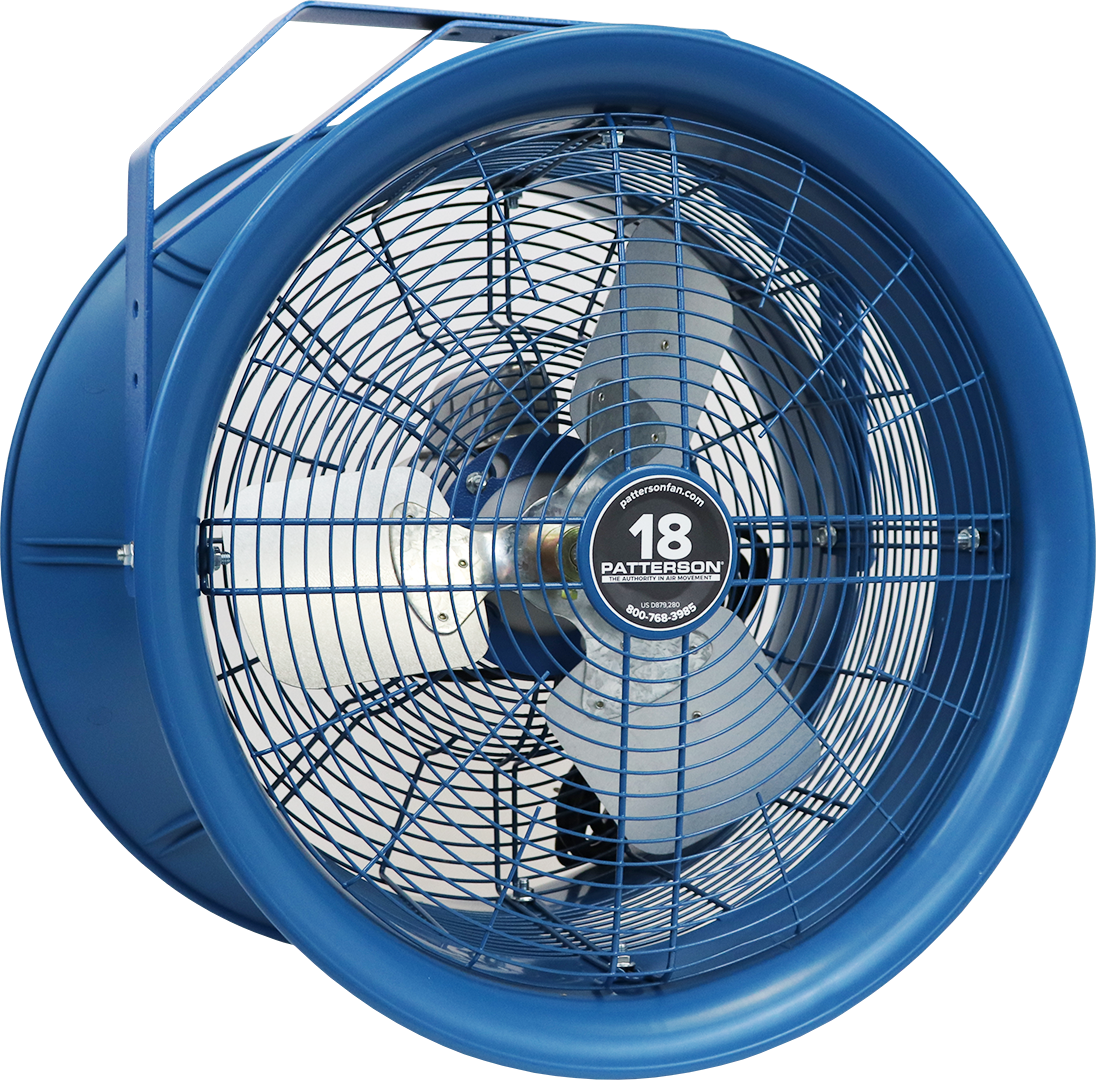 18-inch industrial blue drum fan with heavy-duty frame for high-velocity airflow