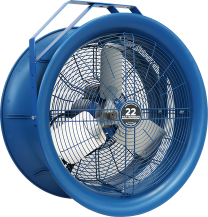 22-inch industrial blue drum fan with heavy-duty frame for high-velocity airflow