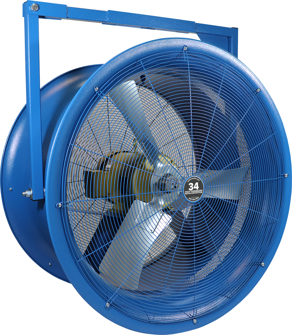 34-inch industrial blue drum fan with heavy-duty frame for high-velocity airflow