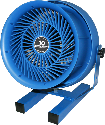 Patterson 10-inch industrial fan on a blue floor stand