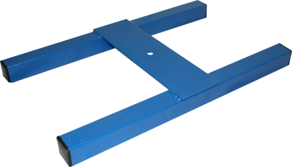Blue metal T-shaped support bracket with rectangular tube arms