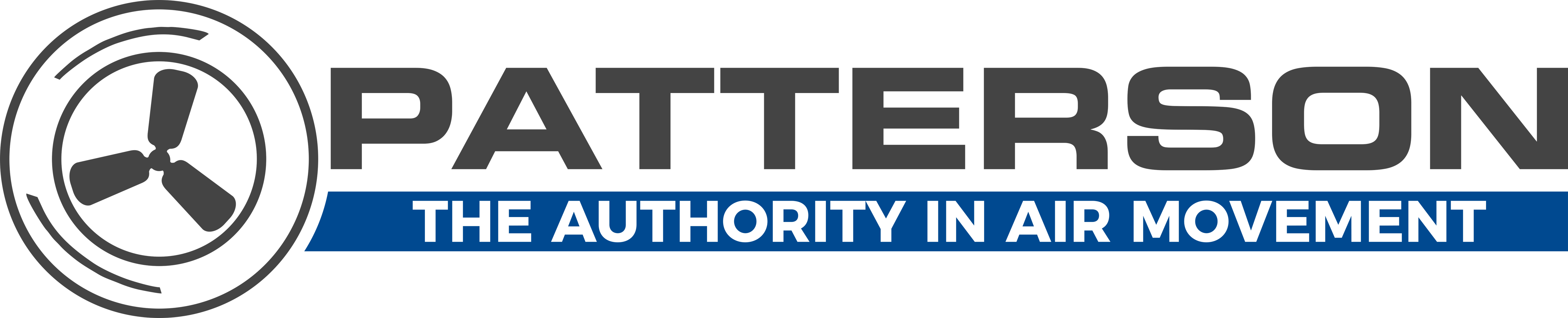 Patterson log with circular fan icon and the tagline 'The Authority in Air Movement'
