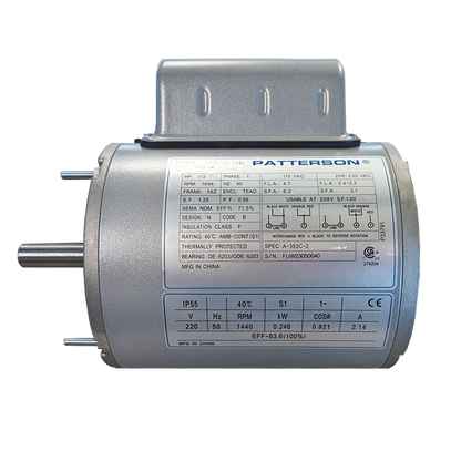 Patterson fan motor with mounting bracket and detailed specification label