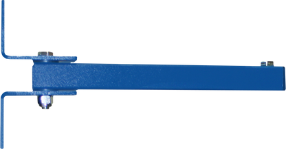 Blue metal mounting bracket with right-angle tabs and bolts on each end.