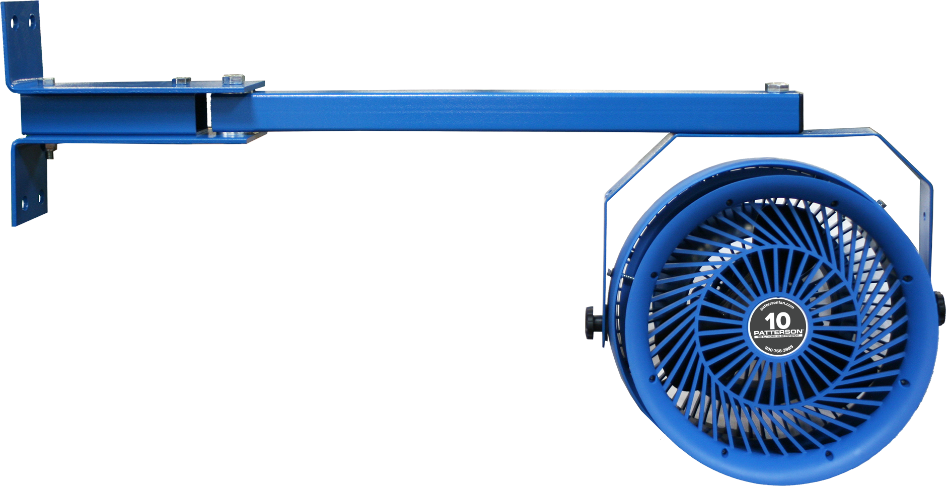 Patterson 10-inch industrial fan with extended wall-mount arm