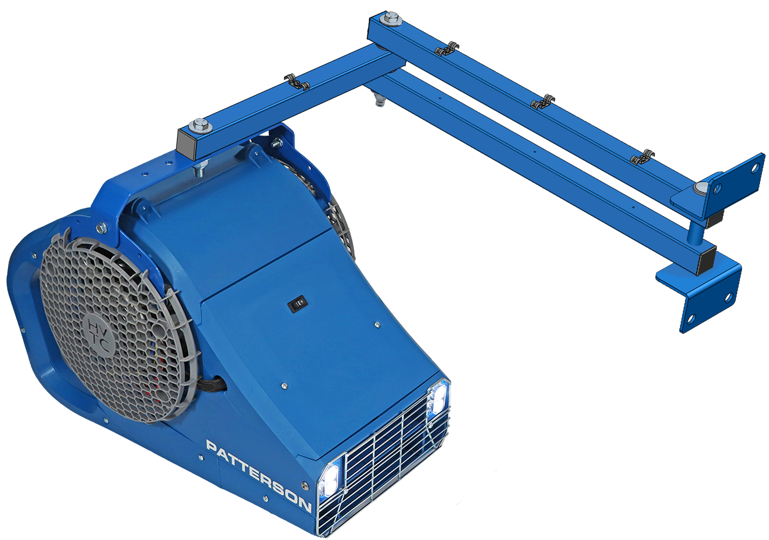 Patterson industrial loading dock fan with adjustable dual-arm mount and LED lights 