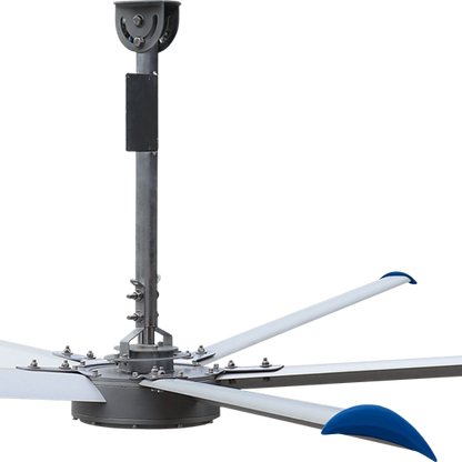 HVLS ceiling fan with downrod mount and aerodynamic aluminum blades