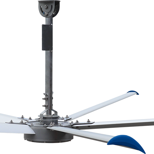 HVLS ceiling fan with downrod mount and aerodynamic aluminum blades