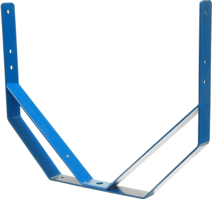 Blue metal angles support bracket with vertical mounting plates and diagonal reinforcement arms.